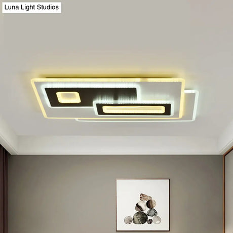 Modern Acrylic Led Flush Light In Black And White Round/Oval/Rectangle Shape - Perfect For Bedrooms