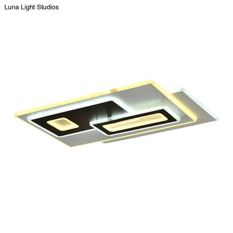 Modern Acrylic Led Flush Light In Black And White Round/Oval/Rectangle Shape - Perfect For Bedrooms