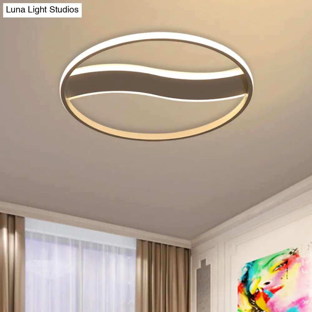 Modern Acrylic Led Flush Mount Fixture - Wave And Ring Design 16/19.5/23.5 Diameter White/Warm Light