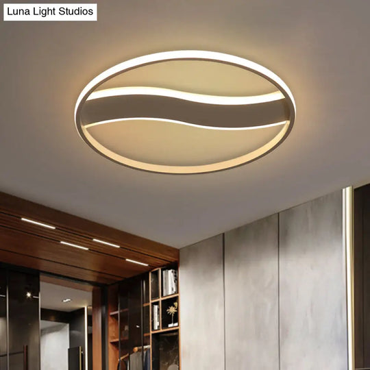 Modern Acrylic Led Flush Mount Fixture - Wave And Ring Design 16/19.5/23.5 Diameter White/Warm Light