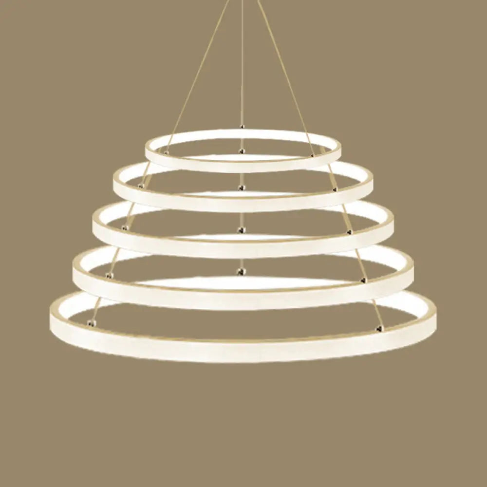 Modern Acrylic Led Ring Chandelier Pendant With 3/4/5 Lights - Black/White/Brown Ceiling Fixture In