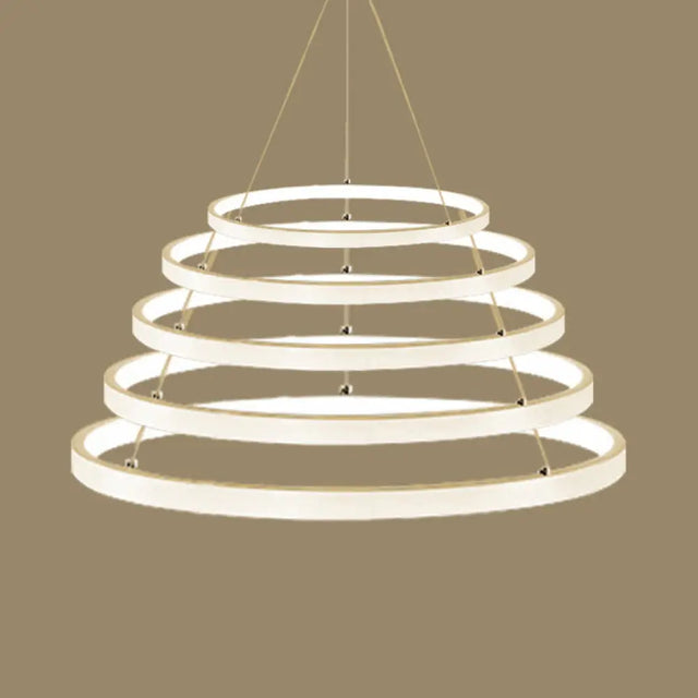 Modern Acrylic Led Ring Chandelier Pendant With 3/4/5 Lights - Black/White/Brown Ceiling Fixture In