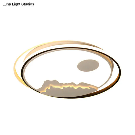 Modern Acrylic Mountain Sun Led Ceiling Mount Light - White Fixture For Kids Bedrooms