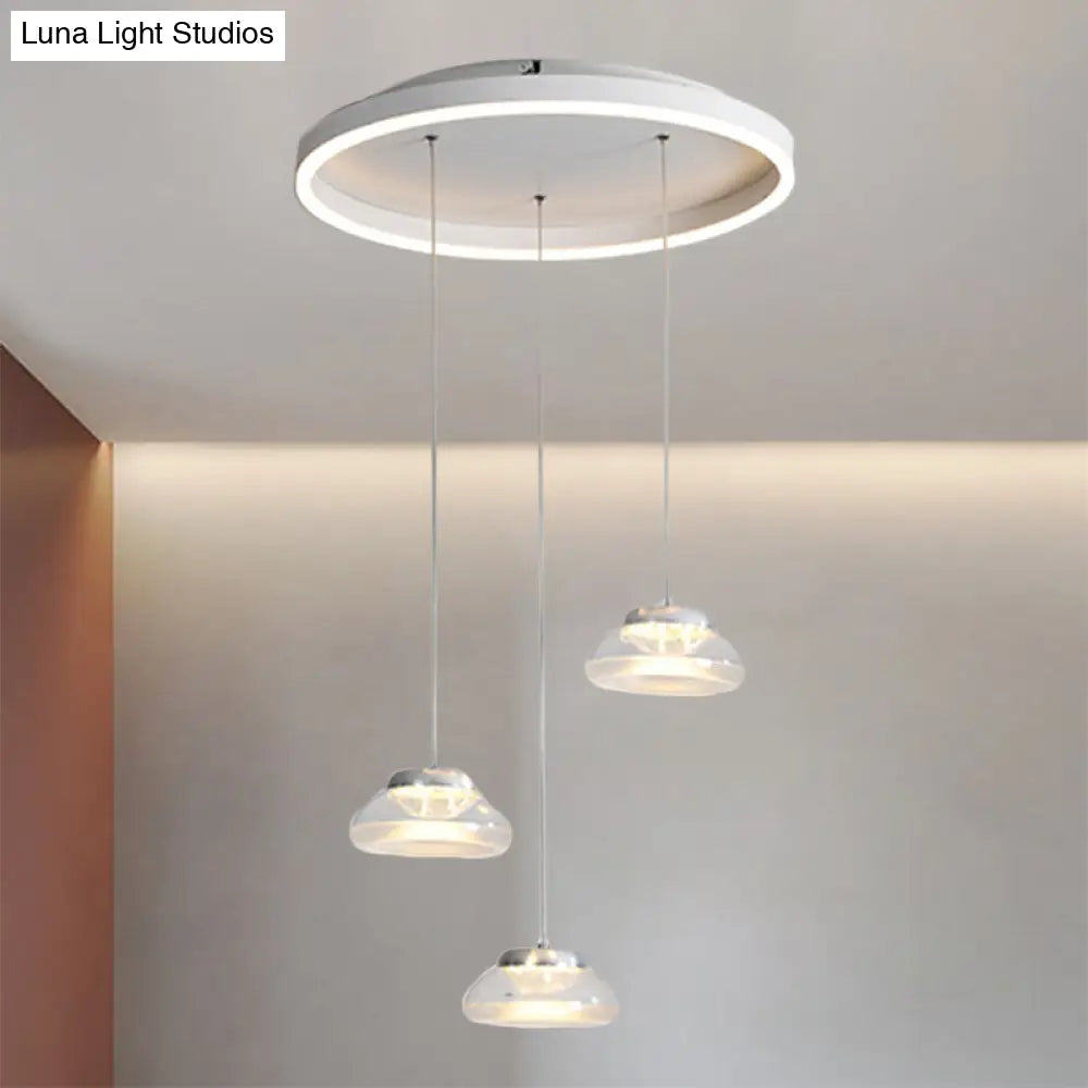 Modern Acrylic Oval Pendant Light - 3-Light Led Suspension Lamp In White/Warm