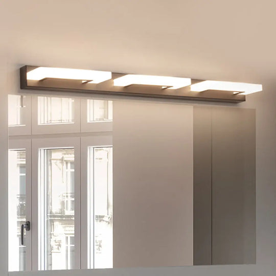 Modern Acrylic Rectangle Vanity Sconce - 2/3 Heads Black Wall Lighting For Bathroom With Warm/White