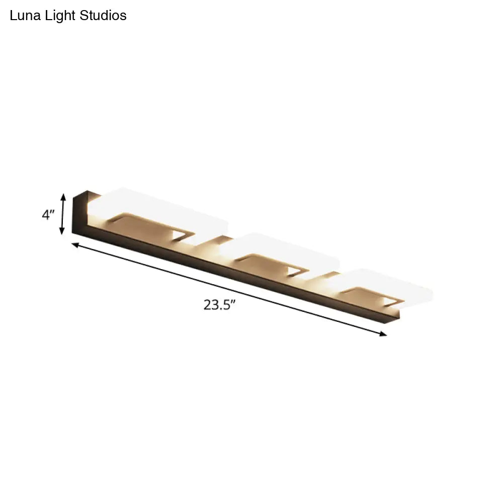 Modern Acrylic Rectangle Vanity Sconce - 2/3 Heads Black Wall Lighting For Bathroom With Warm/White
