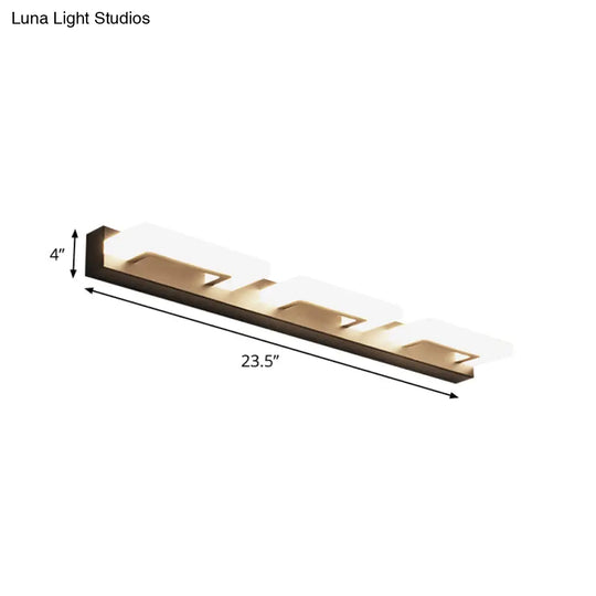 Modern Acrylic Rectangle Vanity Sconce - 2/3 Heads Black Wall Lighting For Bathroom With Warm/White