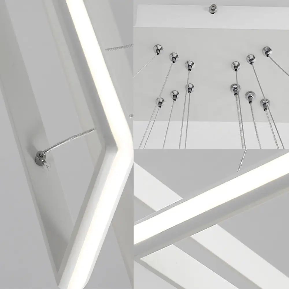 Modern Tiered Rectangular Chandelier With Acrylic Panels - 3 Black/White Led Lights In White Or Warm
