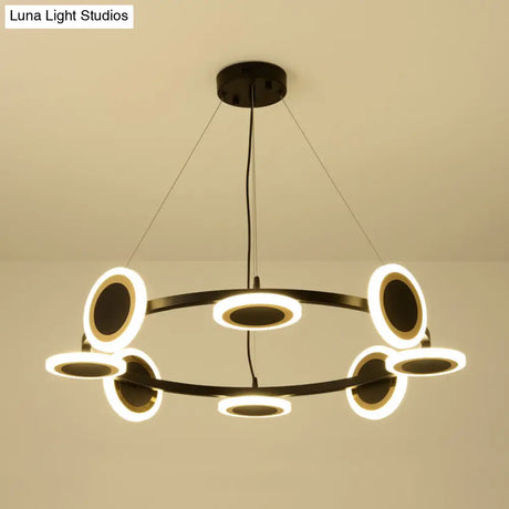Modern Acrylic Ring Chandelier Pendant With Led Lights - 22/30/38 Diameter 10-Light Black Finish