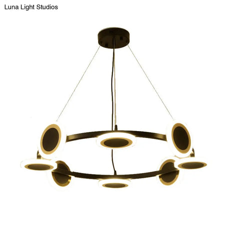 Modern Acrylic Ring Chandelier Pendant With Led Lights - 22/30/38 Diameter 10-Light Black Finish