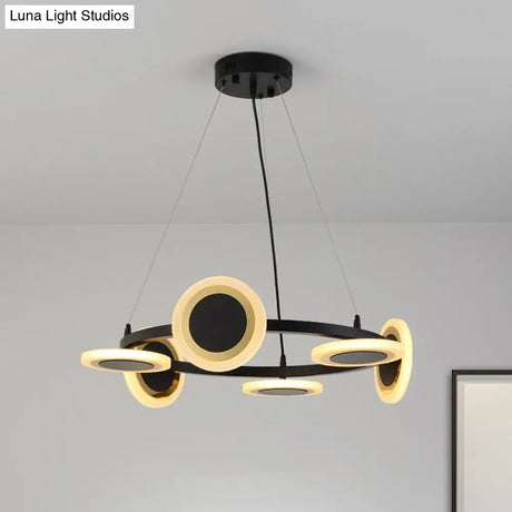 Modern Acrylic Ring Chandelier Pendant With Led Lights - 22/30/38 Diameter 10-Light Black Finish