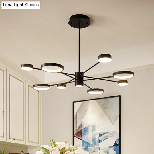 Modern Acrylic Led Sputnik Chandelier With 6/8/10 Lights In Black White/Warm Light