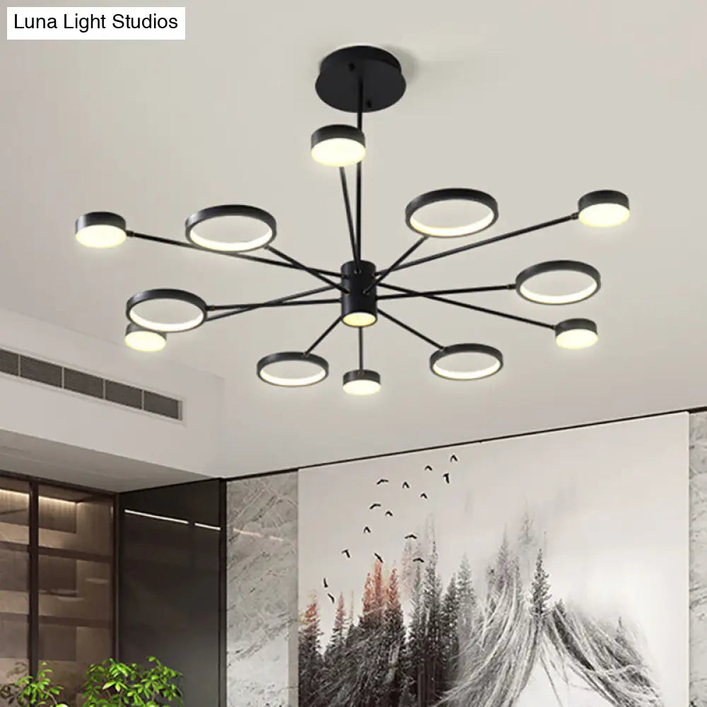Modern Acrylic Led Sputnik Chandelier With 6/8/10 Lights In Black White/Warm Light 12 / Warm