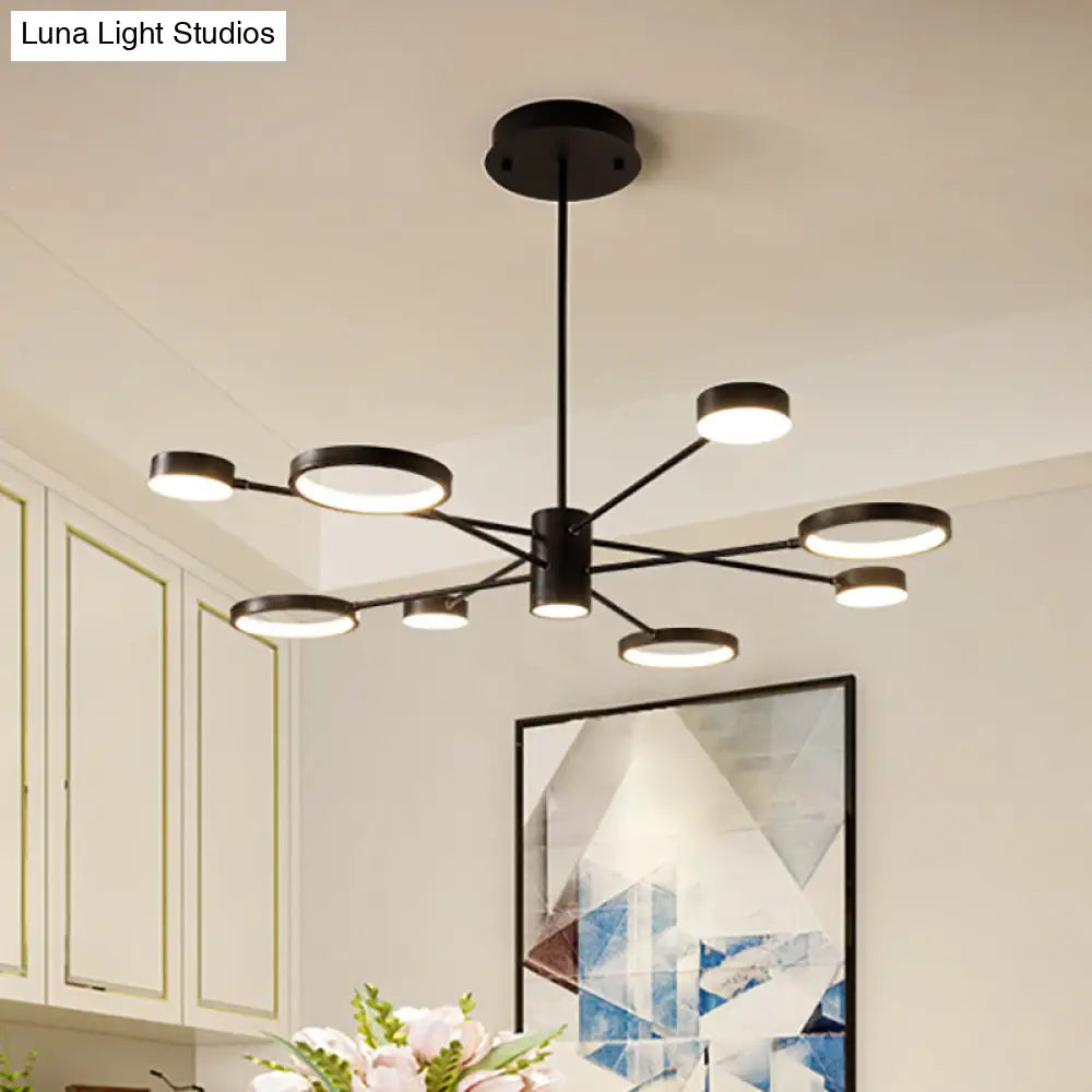 Modern Acrylic Sputnik Chandelier Pendant Light: Black Led Hanging Lamp Fixture With 6/8/10 Lights