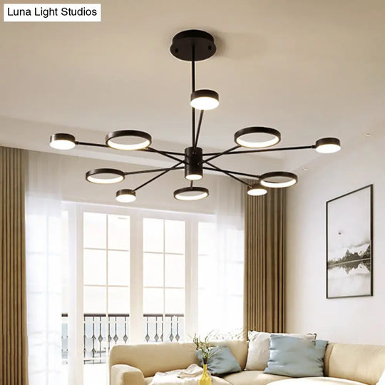 Modern Acrylic Led Sputnik Chandelier With 6/8/10 Lights In Black White/Warm Light
