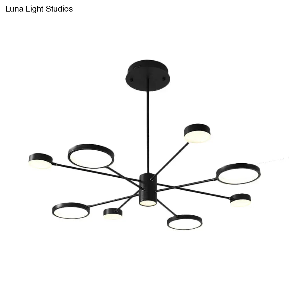 Modern Acrylic Led Sputnik Chandelier With 6/8/10 Lights In Black White/Warm Light
