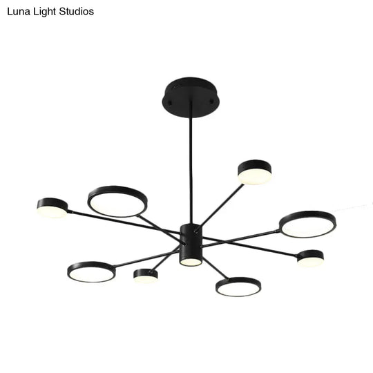 Modern Acrylic Led Sputnik Chandelier With 6/8/10 Lights In Black White/Warm Light