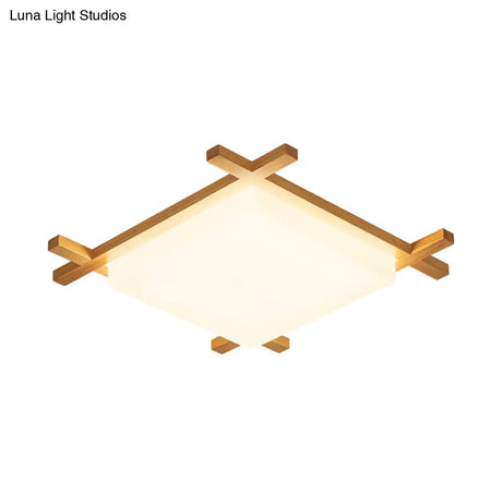 Modern Acrylic Square Ceiling Lamp With Led And Wood Frame - Beige/White Warm Light