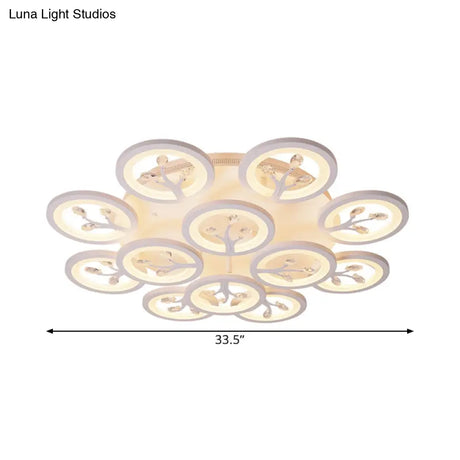 Modern Acrylic Tree Flush Mount Ceiling Light With Led And Crystal Accents - 3/6/9 - Light Fixture