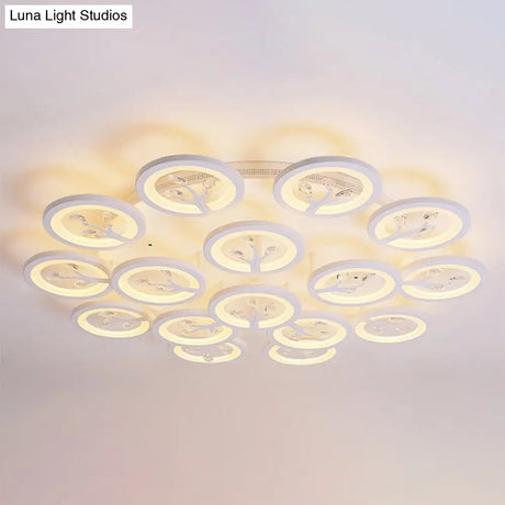 Modern Acrylic Tree Flush Mount Ceiling Light With Led And Crystal Accents - 3/6/9 - Light Fixture