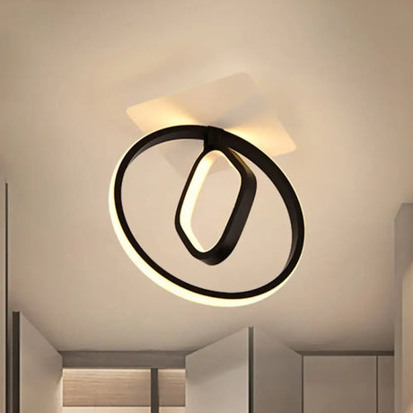 Modern Acrylic White/Black Led Ceiling Lighting For Bedroom - Ring And Rhombus Flush Mount In