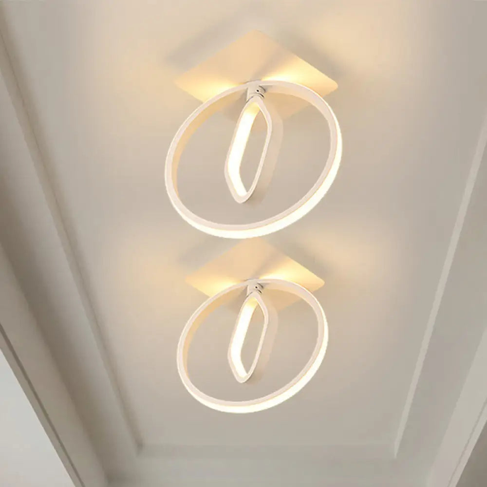 Modern Acrylic White/Black Led Ceiling Lighting For Bedroom - Ring And Rhombus Flush Mount In