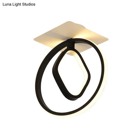 Modern Acrylic White/Black Led Ceiling Lighting For Bedroom - Ring And Rhombus Flush Mount In