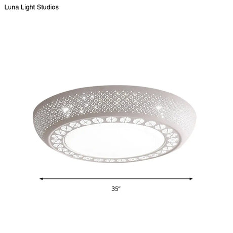 Modern Acrylic White Flush Mount Ceiling Light With Crystal Accent - 23’/42’/35’ Wide Drum