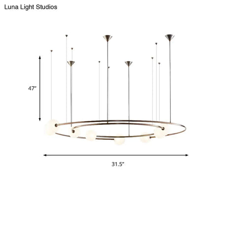 Modern Aged Brass Chandelier: Metallic Universe Pendant Light With Orb Shade For Living Room (8
