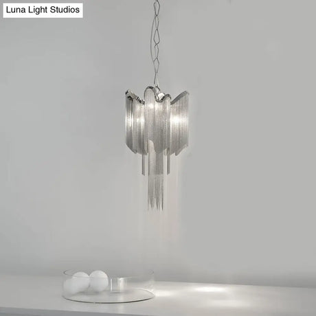Modern Aluminum Chain Tassel Chandelier - Stylish 4-Light Silver Ceiling Light
(Note: The Revised