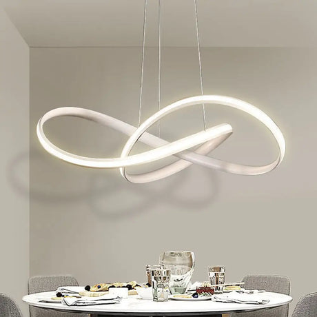 Modern Aluminum Led Chandelier Light For Dining Room - Entwined Design In Black/White/Coffee