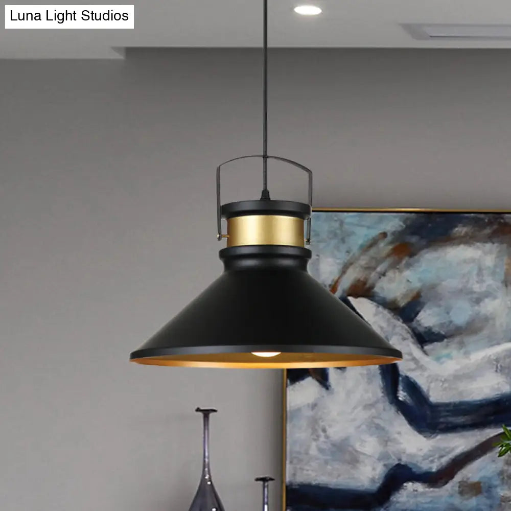 Flared 1-Light Black Aluminum Pendant Lamp For Dining Room