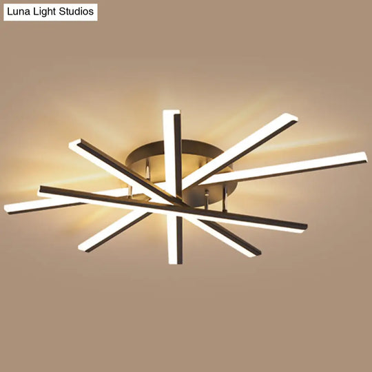 Modern Aluminum Semi Flush Mount Led Ceiling Lamp - Sleek Crossed Line Design For Simplicity And