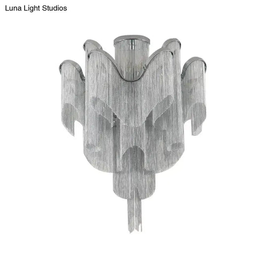 Modern Aluminum Tiered Tassel Semi Flush Led Ceiling Lamp For Living Room