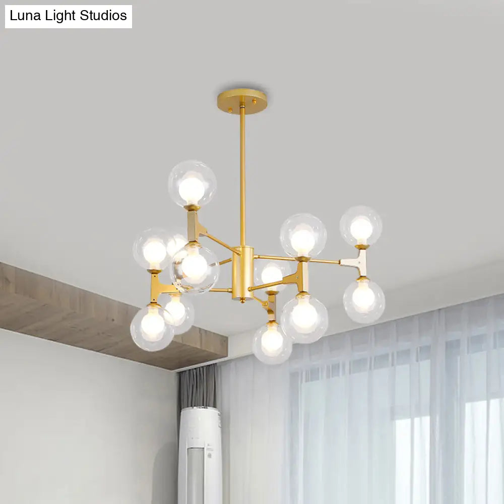 Modern Amber/Cream Glass & Metal Chandelier - 12-Head Pendant Lighting In Elegant Black/White Ideal