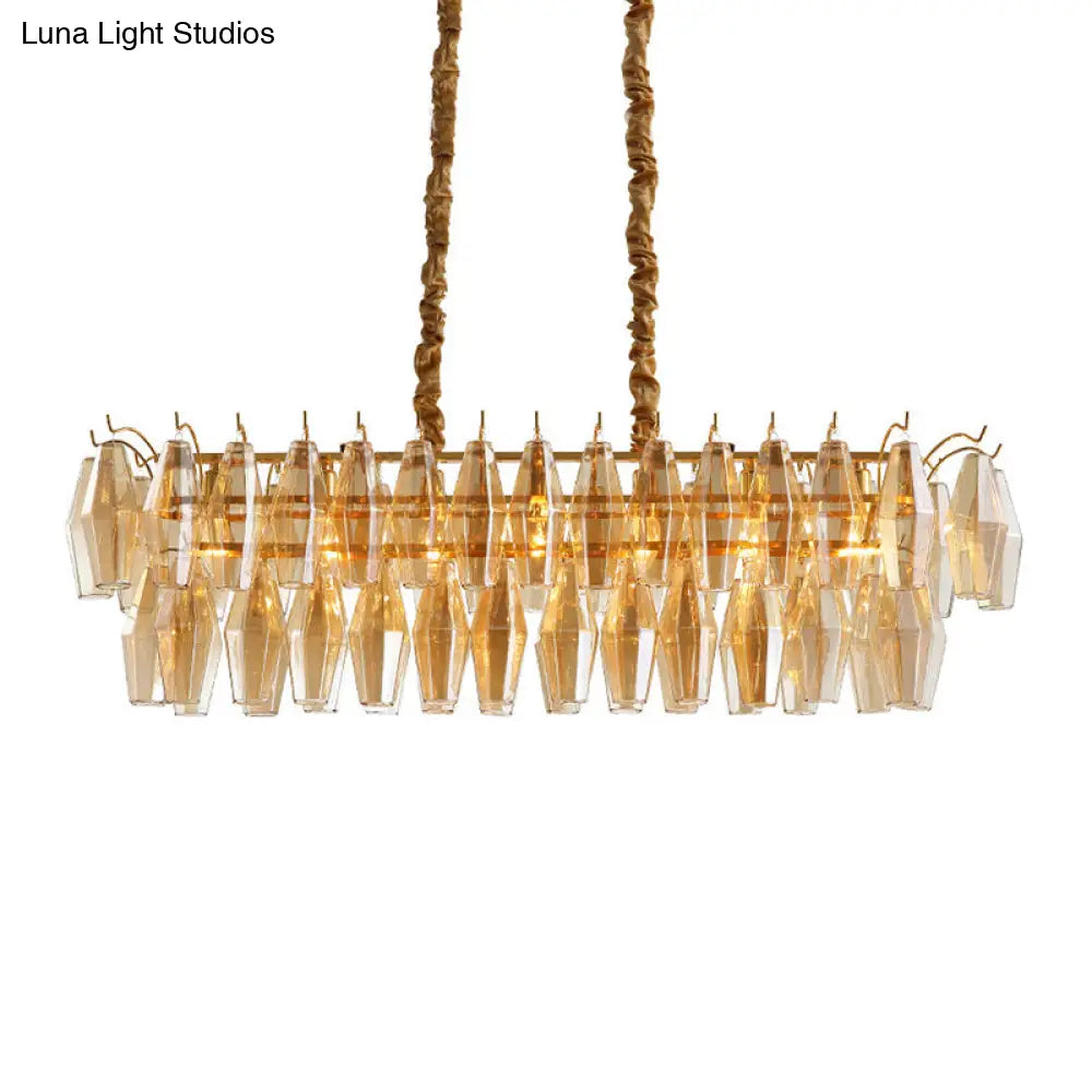 Modern Amber Crystal Oval Island Lamp - 6 Heads Dining Room Hanging Light Fixture