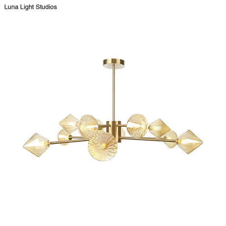 Modern Amber Glass Diamond Chandelier - 12 Head Bedroom Light Fixture