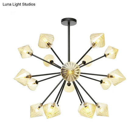 Modern Amber Glass Semi Flush Ceiling Light - 18 Bulbs Perfect For Living Room