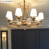 Modern Antique Brass Chandelier: 6-Bulb Pendant Light Fixture With Fabric Cone Shade For Living Room