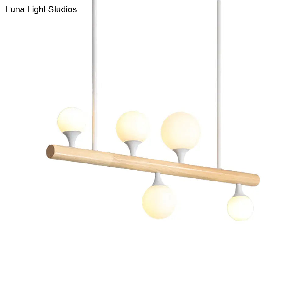 Modern Asian Inspired Hanging Island Lamp With Led Lights - Beige Wood Finish Ideal For Dining Room