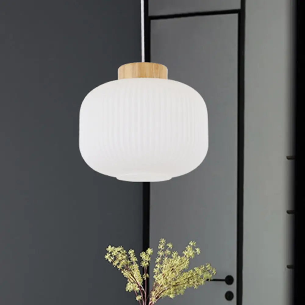 Modern Asian Pendant Lamp with Paper Shade - White Capsule/Drum Ceiling Light for Corridor - Sizes: 5.5’’/8’’/12’’ Wide
