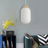 Modern Asian Pendant Lamp with Paper Shade - White Capsule/Drum Ceiling Light for Corridor - Sizes: 5.5’’/8’’/12’’ Wide