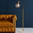 Modern Ball Floor Stand Lamp - Smoke Gray Glass 1 Light Brass And Black Finish