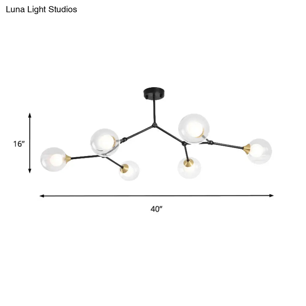 Modern Ball Pendant Light: Clear/Milky White Glass 4/5/6-Head Dining Room Chandelier With Black/Gold