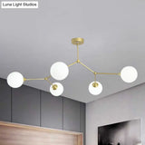 Modern Ball Pendant Light: Clear/Milky White Glass 4/5/6-Head Dining Room Chandelier With Black/Gold