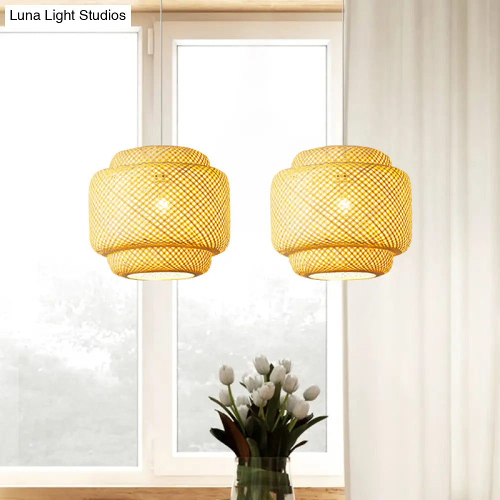 Modern Bamboo Ceiling Pendant Light - Single Hanging Fixture For Restaurants In Wood