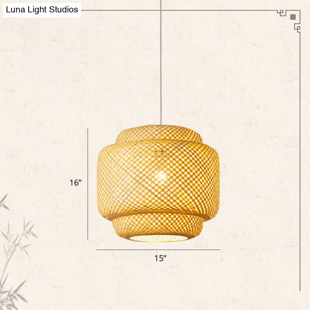 Modern Bamboo Ceiling Pendant Light - Single Hanging Fixture For Restaurants In Wood