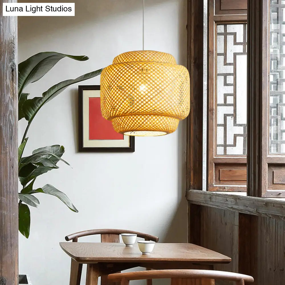 Modern Bamboo Ceiling Pendant Light - Single Hanging Fixture For Restaurants In Wood