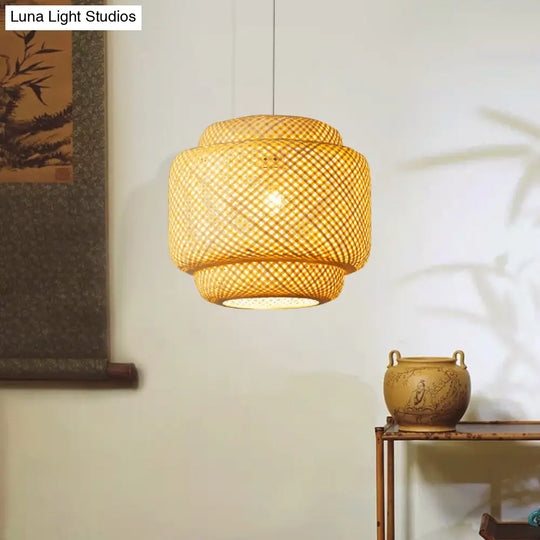 Modern Bamboo Ceiling Pendant Light - Single Hanging Fixture For Restaurants In Wood