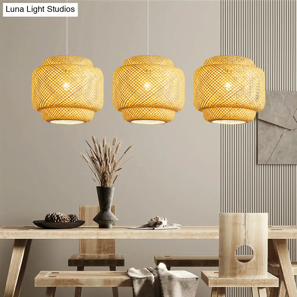 Modern Bamboo Ceiling Pendant Light - Single Hanging Fixture For Restaurants In Wood